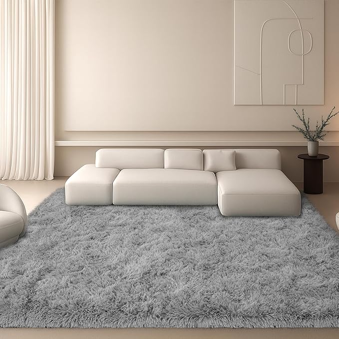8x10 Area Rugs Living Room, Gray Plush Fluffy Bedroom Rugs, Non-Slip Upgraded Indoor Thick Soft Rug, Modern Plush Carpet Suitable for Kids Home Decor Aesthetics Dorm.