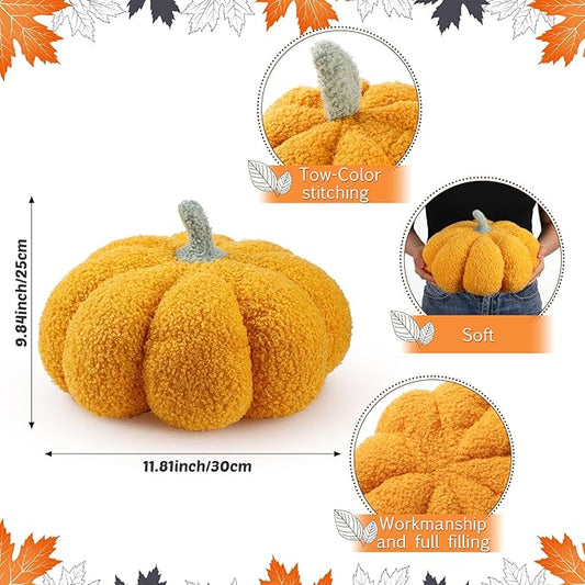 Namalu 3 Pcs Pumpkin Pillows 3D Throw Cushion Soft Sofa Pillows Stuffed Pumpkin Decoration for Fall Thanksgiving Winter Home Living Room(11.81 Inch,White, Brown, Yellow)