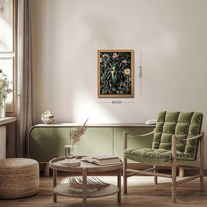 Framed Vintage 3D Textured Wall Art - Gothic Dark College Beetle Wall Decor - Hand Drawn Sandstone Nature Botanical Pictures for Living Room Bedroom Home Decor 8x10in