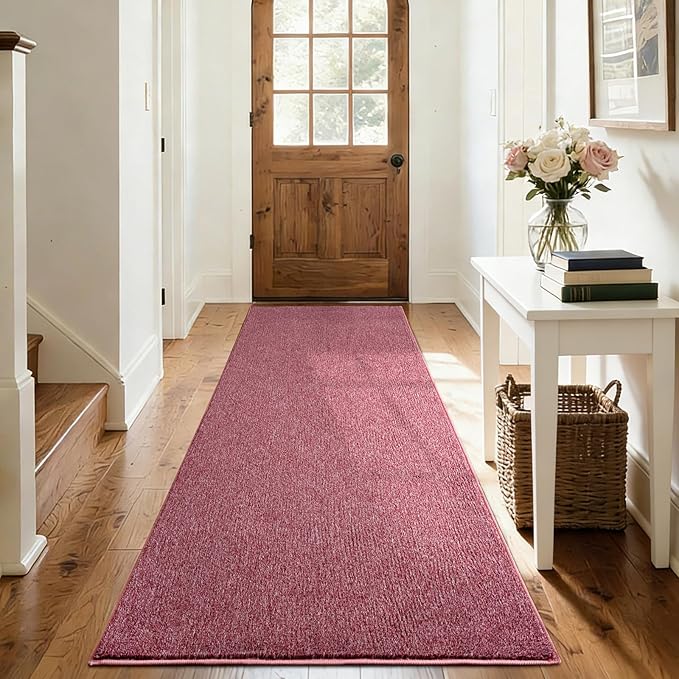 FinRèc 2x6 Washable Runner Rugs for Kitchen Hallway Bedroom, Low Pile Thin Rug Solid Color, Non-Slip Carpet Indoor for Home Decor (Red/White)