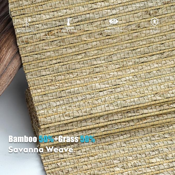 Motorized Bamboo Roman Shades, Motorized Blinds with Remote Compatible with Homekit, Alexa GoogleHome, Smart Wood Woven Shades for Indoor Windows, Customize, Savanna Weave