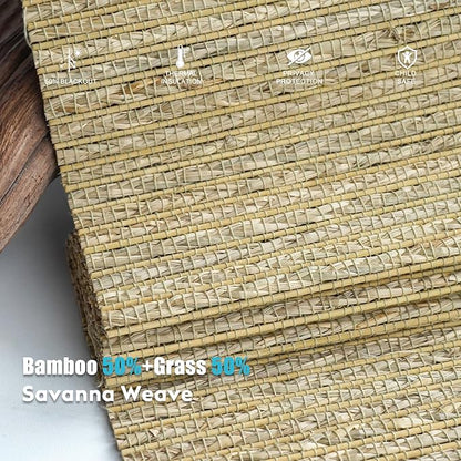 Motorized Bamboo Roman Shades, Motorized Blinds with Remote Compatible with Homekit, Alexa GoogleHome, Smart Wood Woven Shades for Indoor Windows, Customize, Savanna Weave