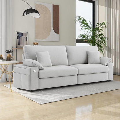 88.58" Modern Loveseat Couches for Living Room, Comfy Sofa with Deep Seat Couch, USB/Type-C Port, Side Storage, Removable Cover, Couches for Living Room Apartment, Light Grey