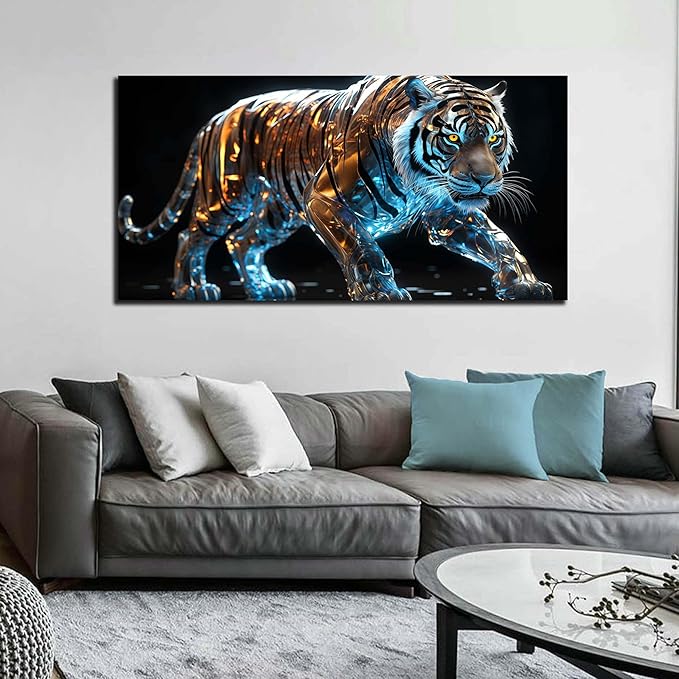 Ouzzlie Large Tiger Wall Art for Living Room Animal Canvas Picture Black Wall Decor Art for Bedroom Big Print Home Office 24" x 48"