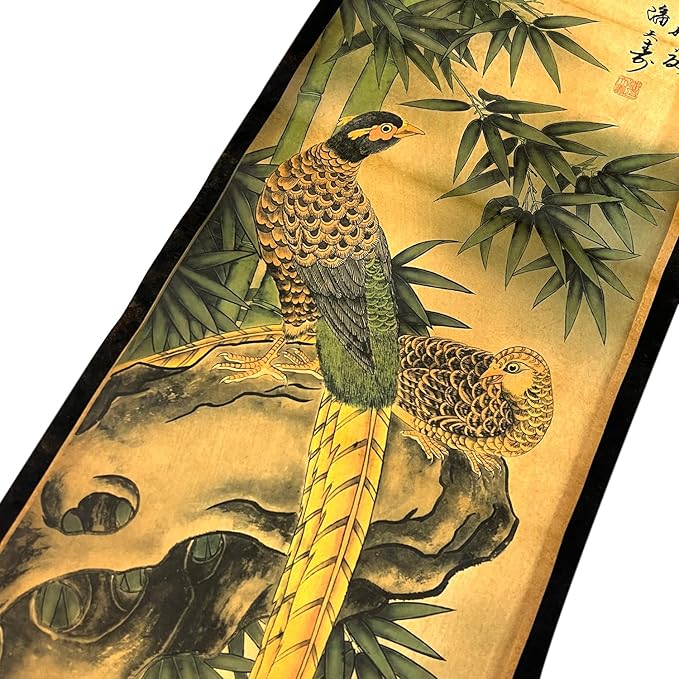 CIFIBIFUN Wall Asia Art Prints Posters Painting Plant Flower Vintage Style,4 Panels Old Paper Scroll, Home Walls Decor (Super Old Aging Paper, B Plants Birds)