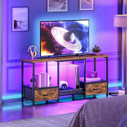 HOOBRO LED TV Stand with Storage, LED Entertainment Center with Open Shelves and Drawer, Fits TVs up to 55", Television Stand for Living Room, Bedroom, Rustic Brown and Black BF123DDS01G1