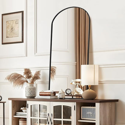 NicBex Arched Full Length Mirror with Stand, 57"x 20" Black Full Body Mirror, Aluminum Alloy Frame Floor Mirror, Free Standing Mirror, Wall-Mounted, for Bedroom Living Room