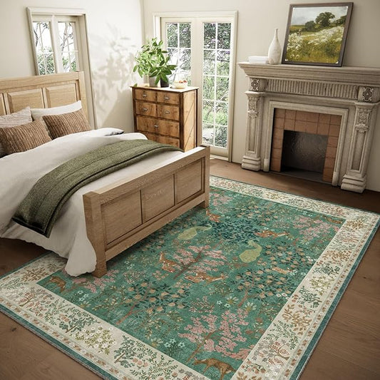 Machine Washable Rugs for Living Room: 9x12 Bedroom Rug Vintage Area Rug Stain Resistant Non Slip Low Pile Lightweight Soft Carpets for Living Room Dining Room Kitchen Nursery Kids Room Farmhouse