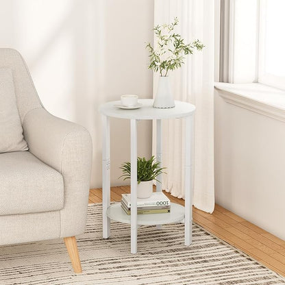 Vagusicc Side Table, Small Round End Table, Set of 2 Half Round Side Table Half Moon Tables, Circle Table Small Round Coffee Table for Living Room, Thin Accent Sofa Table Narrow Entryway Tables, White