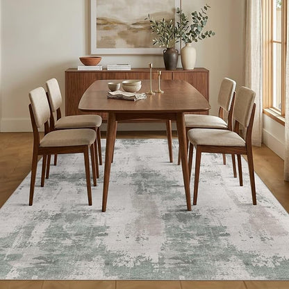 5x7 Area Rugs for Bedroom Living Room,Non-Slip Washable Modern Green Abstract Rugs for Dining Room, Foldable Thin Indoor Carpet Stain Resistant(Grey Green)