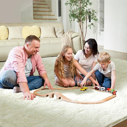 Ultra Soft Rug for Living Room, 9X12 Fluffy Shag Area Rug for Bedroom, Modern Shaggy Carpets Fuzzy Rug for Teens Dorm Nursery Home Decor Aesthetic, Upgrade Anti-Skid Durable, Cream White