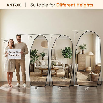 Antok Full Length Mirror, 76"x34" Floor Mirror, Free Standing Wall Mounted or Leaning Full Body Mirror with Aluminum Alloy Frame, Diamond Irregular for Bedroom Entryway Cloakroom, Black