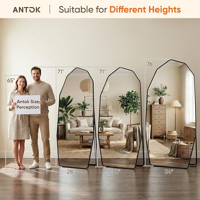 Antok Full Length Mirror, 71"x32" Floor Mirror, Free Standing Wall Mounted or Leaning Full Body Mirror with Aluminum Alloy Frame, Diamond Irregular for Bedroom Entryway Cloakroom, Black