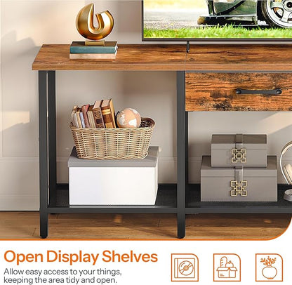 HOOBRO TV Stand for TVs up to 55 Inch, Entertainment Center with Fabric Drawer & Open Shelves, Industrial TV Media Console Table with Storage, for Living Room, Bedroom, Rustic Brown BF125DS01