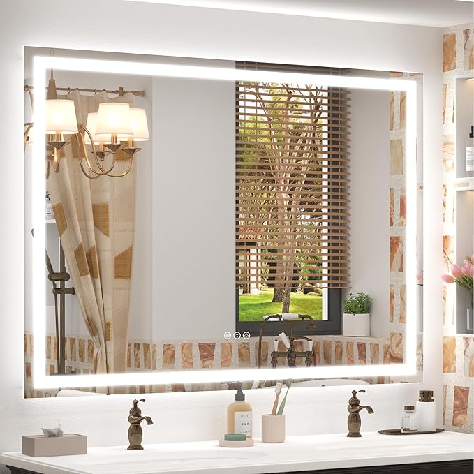 50x40 Lighted LED Bathroom Mirror, Large Dimmable Vanity Mirror with Lights, Anti-Fog, Shatterproof, Memory, ETL Listed (Backlit and Front Lighted)