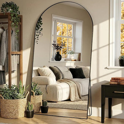 Full Length Mirror, 81"x41" Arched Full Body Mirror, Floor Mirrors with Stand, Body Mirrors Standing Hanging Leaning Against Wall,Aluminum Frame Mirrors for Bedroom Cloakroom,Living Room,Black