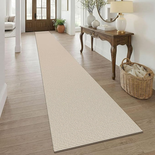 KOZYFLY Braided 2.5'x20' Runners Rugs for Hallway, Extra Long Washable Runner Rug, Woven Non Slip Kitchen Runner, Cotton Entryway Rug, Floor Carpet for Entry, Aisle, Hall, Ivory/Camel/Brown