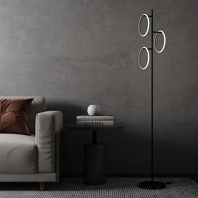 Ozarke Neo Modern Floor Lamp - Mid Century Minimalist Decor Stand Light for Living Room, Bedroom & Home Office, Dimmable Contemporary Tall Lighting with 3 LED Lights - Warm 27000K (Black)