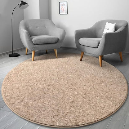 Gifeas Ultra Soft Round Area Rugs for Living Room Bedroom, 4x4 Feet Beige Thickened Memory Foam Modern Indoor Circle Carpets, Non-Slip Comfy Circular Rug for Boys Girls Nursery Room Home Decor