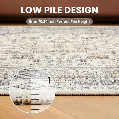 zesthome Washable Round Area Rugs - Non-Slip 6ft Round Rugs, Ultra-Thin Large Circle Rugs for Living Room, Soft Low Pile Rug for Bedroom, Kitchen, Nursery - Vintage Stain Resistant Round Rug