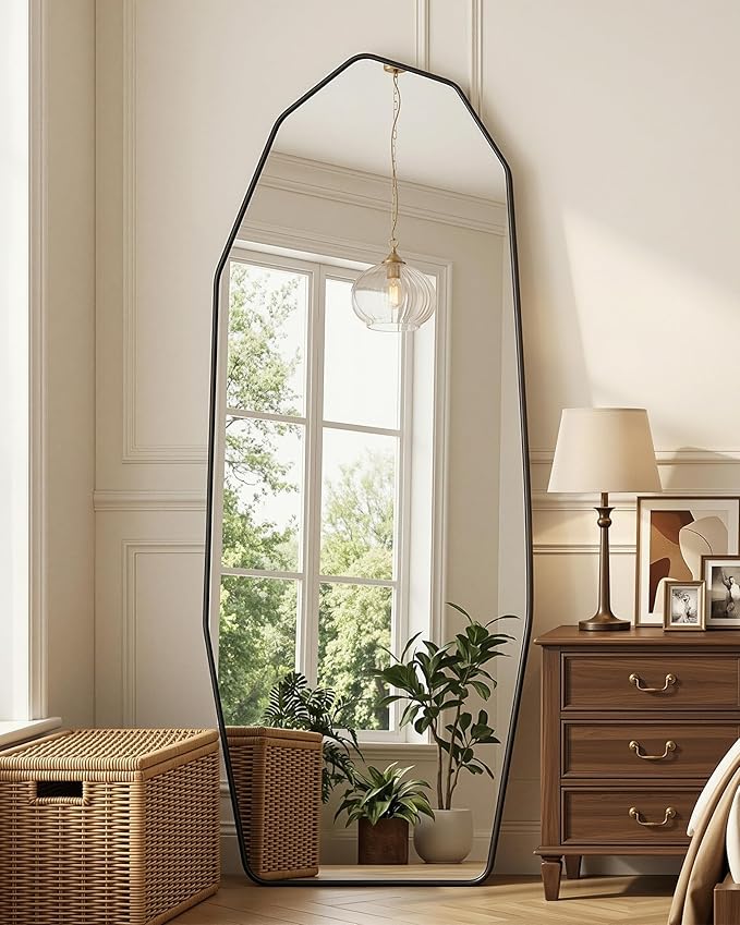 Antok Full Length Mirror, 71"x28" Floor Mirror, Free Standing Wall Mounted or Leaning Full Body Mirror with Aluminum Alloy Frame, Diamond Irregular for Bedroom Entryway Cloakroom, Black