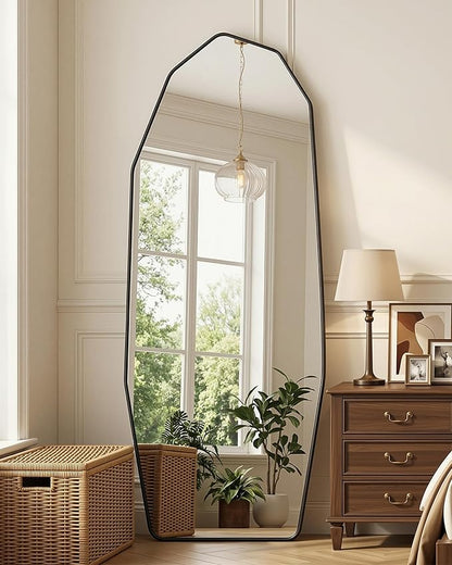 Antok Full Length Mirror, 71"x28" Floor Mirror, Free Standing Wall Mounted or Leaning Full Body Mirror with Aluminum Alloy Frame, Diamond Irregular for Bedroom Entryway Cloakroom, Black