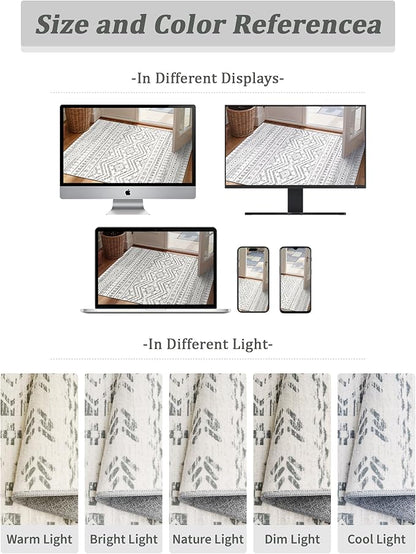 Miukiki 2x3 Entryway Rug Moroccan Washable Non Slip Indoor Floor Carpet Foldable Thin Rug for Dining Room Bedroom with Low Pile(Grey,2'x3')