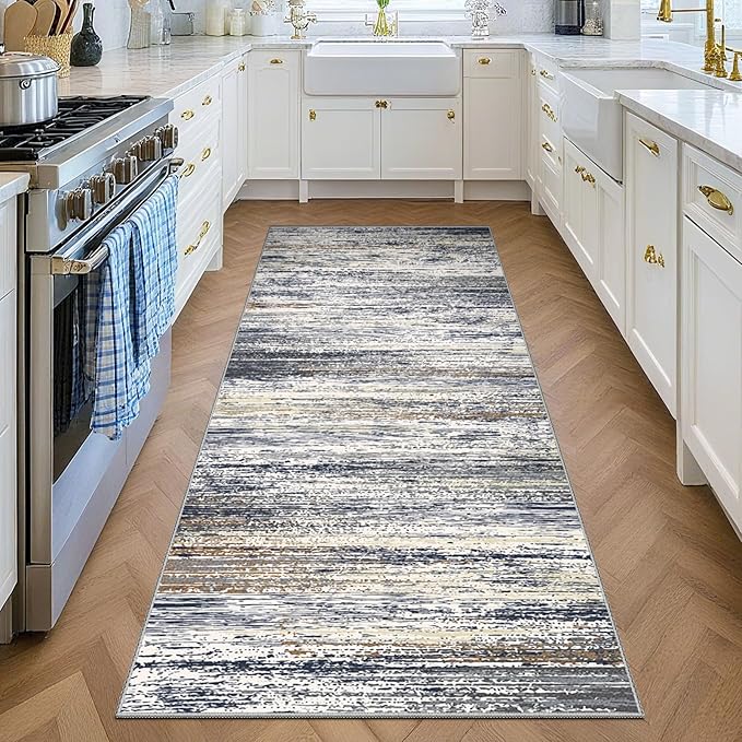 Modern Abstract Runner Rug 2x6 Runner Rugs with Non Slip Backing, Low Pile Soft Washable Runner for Hallway Entryway Laundry Bedroom Kitchen