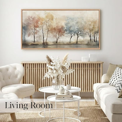Bzstyleart Large Wood Framed Wall Art Watercolor Trees Print Abstract Landscape Painting Canvas Plant Pictures for Aesthetic Room Decor Countryside Wall Decor for Living Room 20x40in