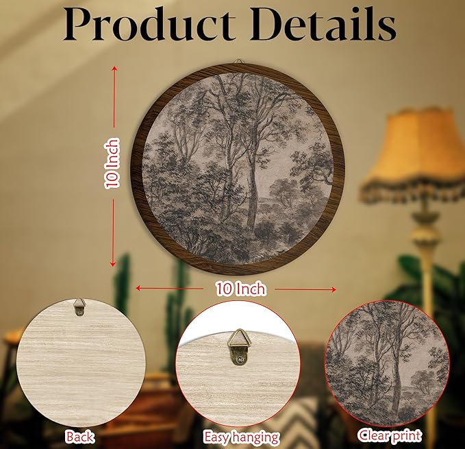 Xeqej Vintage Tree Sketch Hanging Wall Decor, Antique Tree Drawings Round Wooden Wall Art, Minimalist Nature Sketch Western Boho Decorations for Apartment Home Living Room Bedroom Bathroom Office, 13