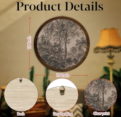Xeqej Vintage Tree Sketch Hanging Wall Decor, Antique Tree Drawings Round Wooden Wall Art, Minimalist Nature Sketch Western Boho Decorations for Apartment Home Living Room Bedroom Bathroom Office, 13