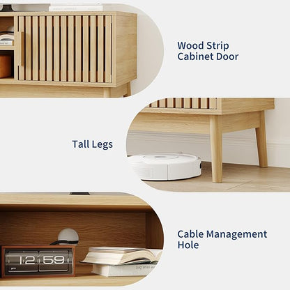 GarveeHome Boho TV Stand for TVs Up to 50 Inch, Modern Mid-Century Entertainment Center with Fluted Wood Doors & Open Shelves, Media Console Table for Living Room & Small Spaces
