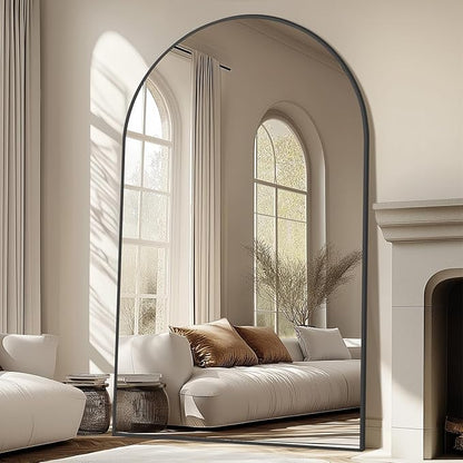 Arched Full Length Mirror, 76"X44" Oversized Black Floor Mirror Full Length, Tempered Glass Large Free Standing Mirror for Bedroom Living Room Clothing Store Gym, Aluminum Alloy Frame