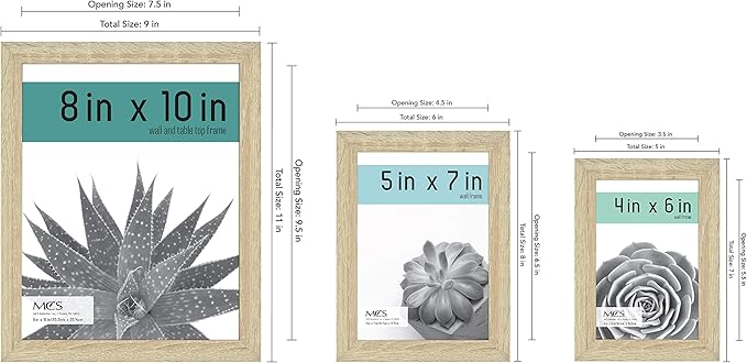 MCS Gallery Essential Picture Frame Set 4x6, 5x7 & 8x10 Natural Woodgrain, Gallery Wall Vertical & Horizontal Hanging Frames for Photos & Art Prints (15-Pack)