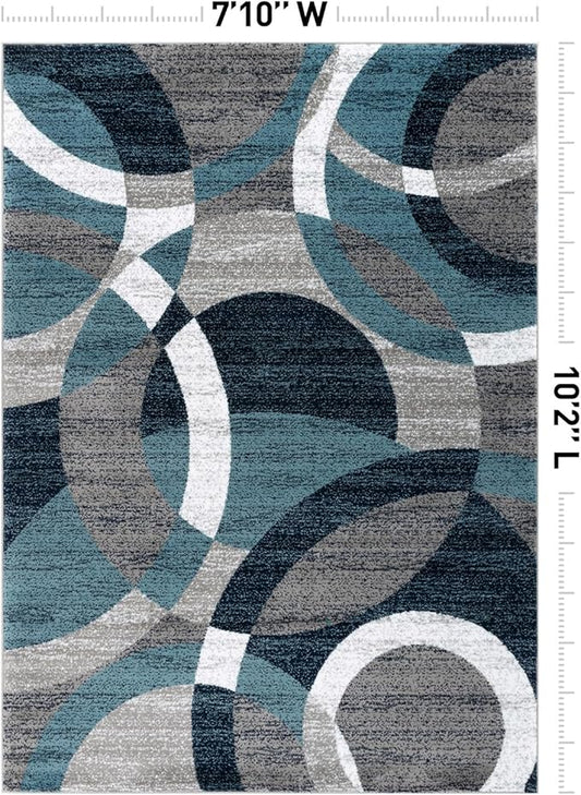 Rugshop Blue Modern Geometric Indoor Large Area Rug, Overlapping Circle Pattern, Fade Resistant, Non-Shedding, for Living Room, Dining Room and Family Room, 7'10" x 10'2"