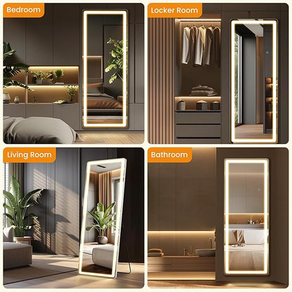 Full Length Mirror with Stand 26"×71", Upgraded Full Body Mirrors with LED Light 3 Color Lighting, Floor Standing, Hanging or Leaning Modern Simple Home Wall Decor, White