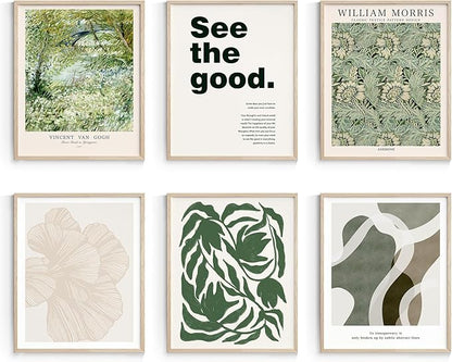 Habseligkeit Green Wall Art Prints, Retro Wall Decors for Room Aesthtic, Abstract Posters for Bedroom Decor Aesthetic Unframed, 11X14in, Set of 6
