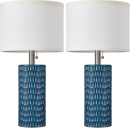 Reaketon Table Lamps for Living Room Set of 2, Ceramic Table Lamps for Bedroom, 20" Modern Lamps for Night Stands, Blue