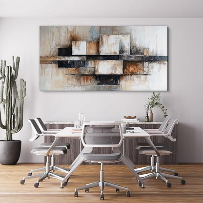 Modern Abstract Geometric Oversized Wall Art Decor For Living Room Modern Abstract Beige And Black Wall Art Geometric Decorations Prints Wall Art For Bedroom And Office Wall Decor 29 X 58 Inch
