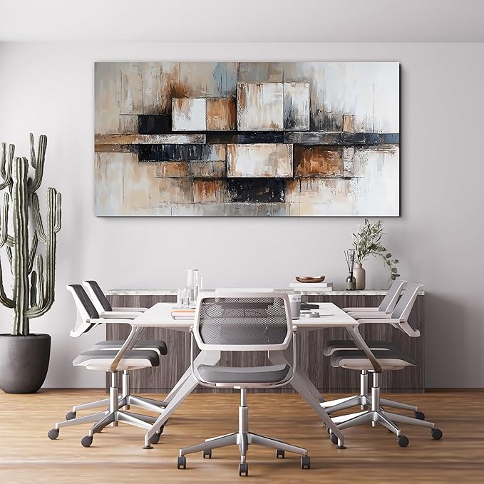 Abstract Geometric Canvas Wall Art For Living Room Art Wall Decor Modern Abstract Geometric Beige And Black Wall Art Decorations Canvas Wall Art Prints For Bedroom And Office Wall Decor 20 X 40 Inch