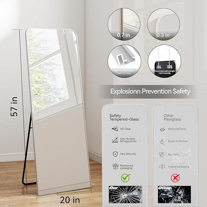 SCWF-GZ 57x20 Door Hanging Full Length Mirror, Floor (Height 5.7ft just Body in 1.3ft) or Wall Mounted Metal Frame Rectangle Dressing Mirrors for Bedroom Bathroom Living Room 57 inch Silver