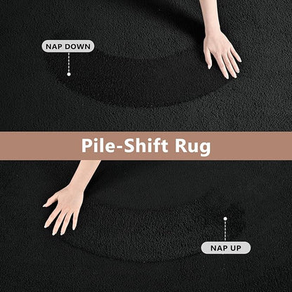 FinRèc 7x10 Washable Area Rugs for Bedroom Living Room, Low Pile Thin Rug Solid Color, Non-Slip Carpet Indoor for Home Decor (Pure Black)