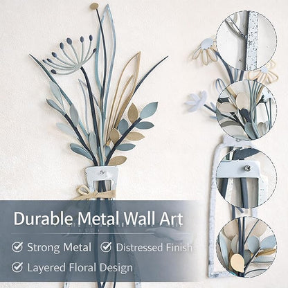 Nonforgetta Rustic Farmhouse Metal Flower Wall Art – Set of 3 Floral Decorations for Living Room, Bedroom, or Bathroom – Minimalist & Elegant Wall Décor Gift