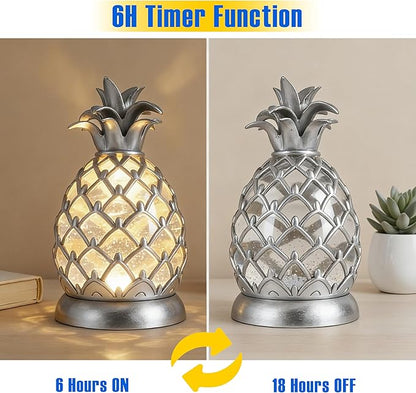 8.3 in Pineapple Table Lamp with Swirling Glitter and 6 Hours Timer, 3 Modes (ON/OFF/TIMER) USB & Battery Operated Cool White LED Night Light, Decorative Lamp for Bedroom, Living Room, Office Gift