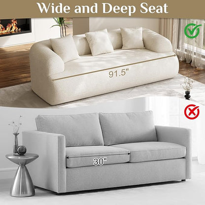 Boneless Couch Set, 91" + 75'' Cloud Couch Set, Chenille Curved Sofa, Modern Compression Sofa for Living Room, Bedroom and Apartment, No Assembly Required, Beige White