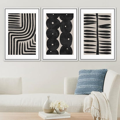 SIGNLEADER Framed Canvas Print Wall Art Set Geometric Black Paint Stroke Patterns Abstract Shapes Illustrations Modern Art Decorative Contemporary for Living Room, Bedroom, Office - 16"x24"x3 WHITE