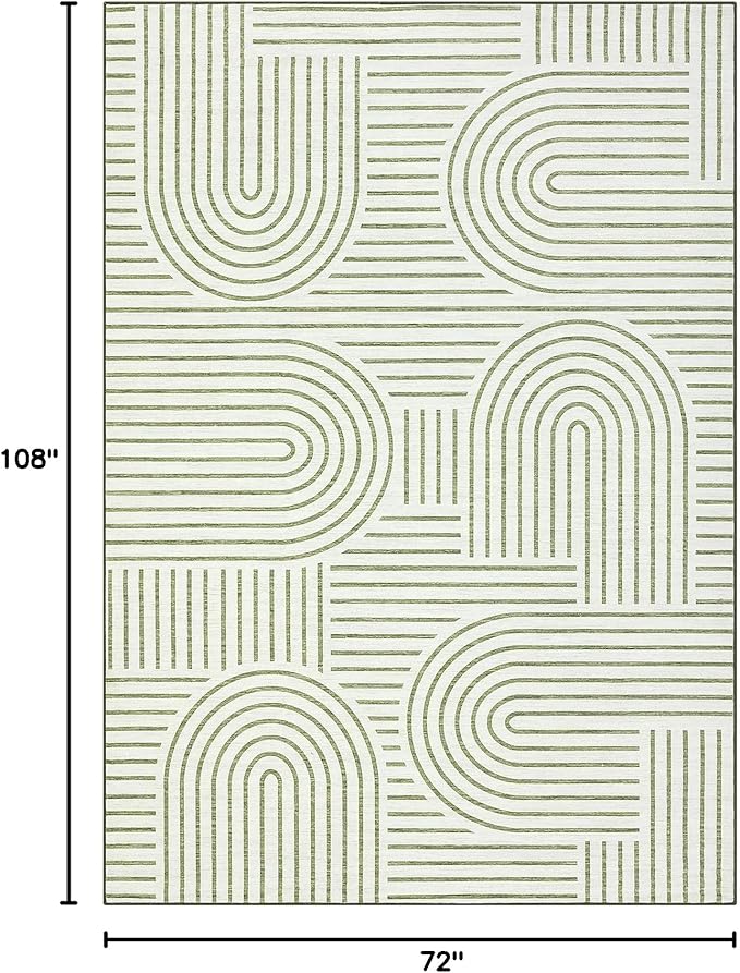 ROYHOME Washable Rug 6x9 Area Rugs for Living Room, Abstract Rug for Bedroom, Soft Rainbow Non Slip Throw Rugs with Rubber Back, Low Pile Stain Resistant Boho Geometric Carpet for Dining Room, Green