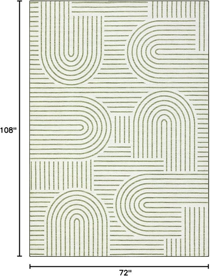 ROYHOME Washable Rug 6x9 Area Rugs for Living Room, Abstract Rug for Bedroom, Soft Rainbow Non Slip Throw Rugs with Rubber Back, Low Pile Stain Resistant Boho Geometric Carpet for Dining Room, Green