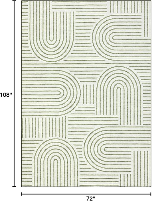 ROYHOME Washable Rug 6x9 Area Rugs for Living Room, Abstract Rug for Bedroom, Soft Rainbow Non Slip Throw Rugs with Rubber Back, Low Pile Stain Resistant Boho Geometric Carpet for Dining Room, Green