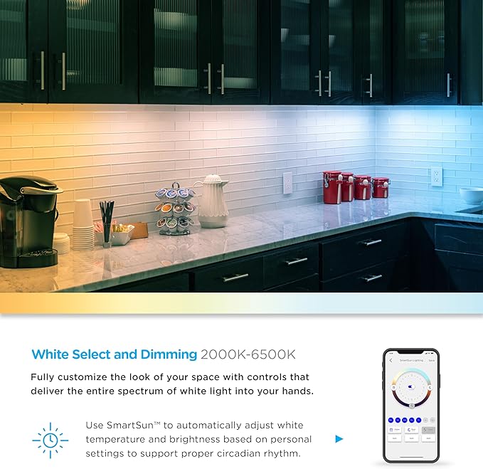 Enbrighten Vibe Plug-in Smart Under Cabinet Lights, 18in, Adjustable White from 2000K-6000K, Dimmable, Programmable Schedule Under Cabinet Lighting, Compatible with Alexa, Google Assistant, 58260-T1